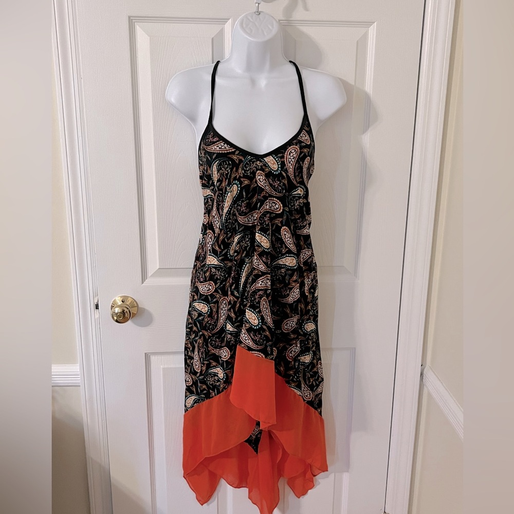 Black & Coral Paisley - Midi Sundress - Medium